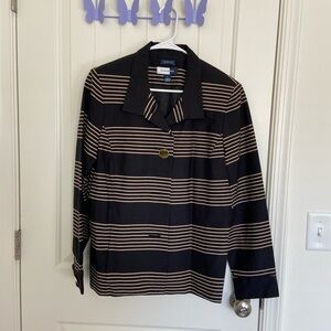 Jones Wear Studio women’s black tan‎ striped stretch shoulder pad button blazer